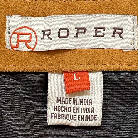 Roper Men’s Leather Vest Size Large 2Front Pockets Brown Snap Front Embroidered - Picture 4 of 13